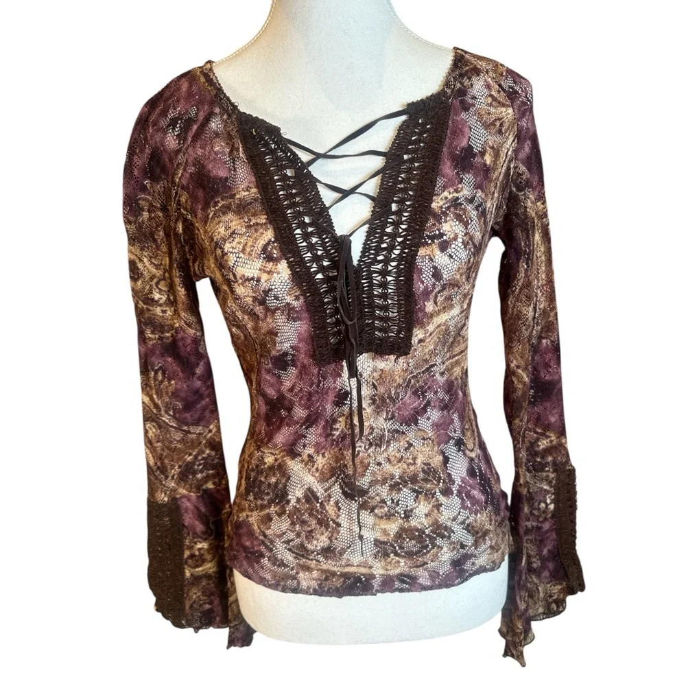 Sharagano Made In France Purple Lace-Up Blouse - Picture 3 of 9